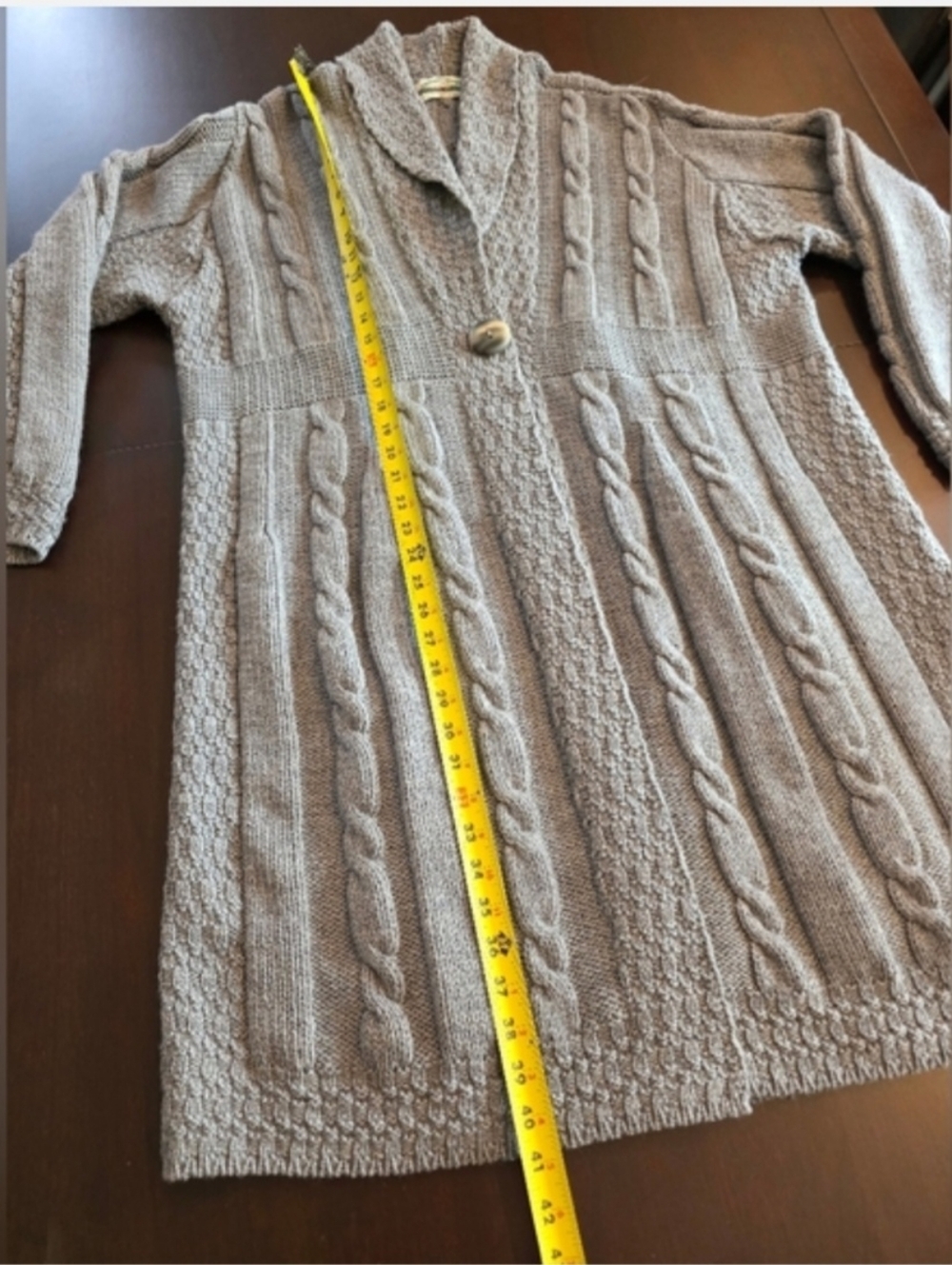 Aran Crafts Wool Gray Cable Knit Cardigan Irish XL 1X 2X Long Button Plus XXL - Picture 14 of 14